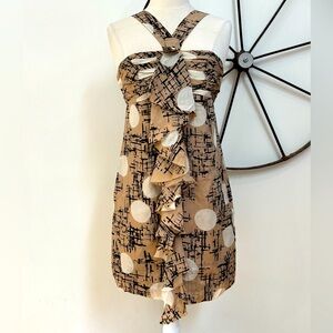 Robert Rodriguez tan silk geometric cocktail dress 6